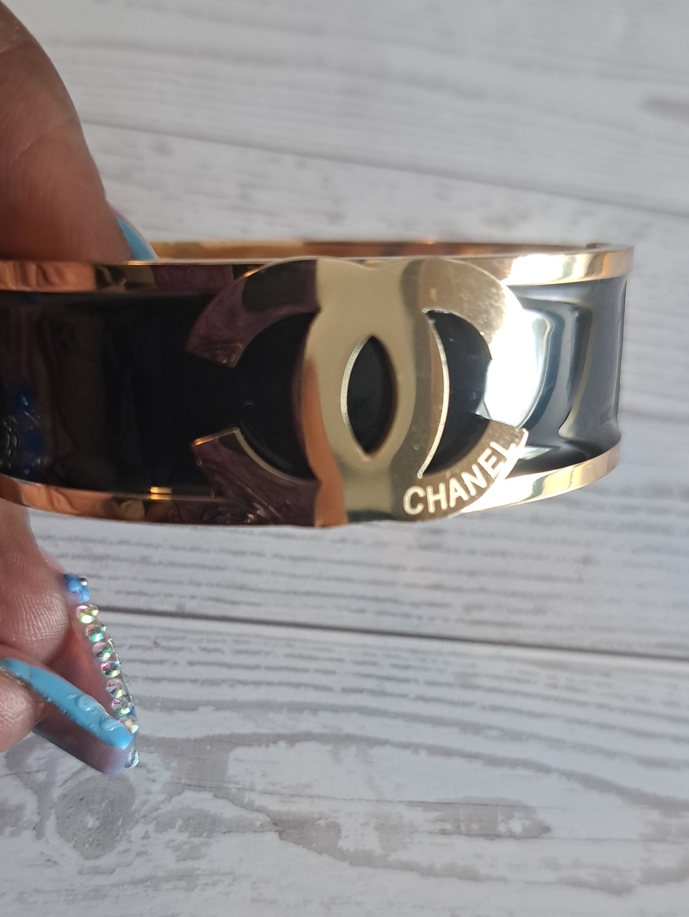 Black and Gold Double C Enamel Cuff Bracelet
